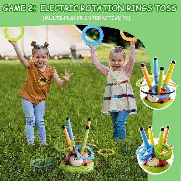 5 in 1 Musical Jump Toys, Toss Ring Game Stomping Launch Rocket Launcher for Kid